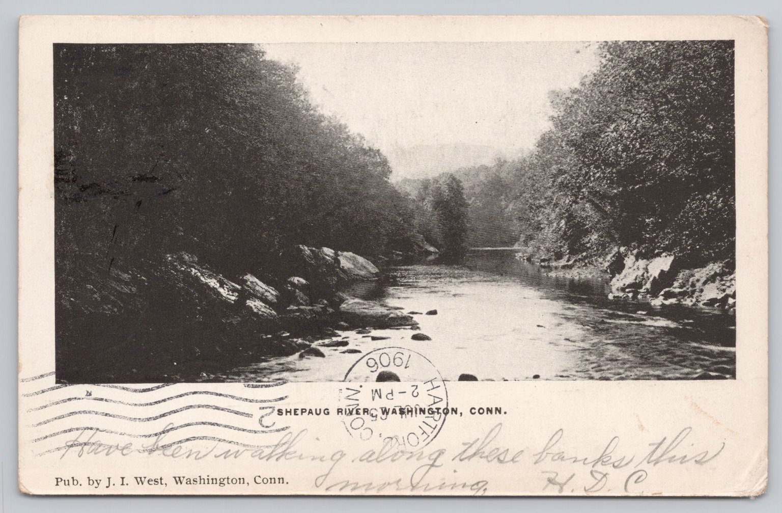 Shepaug River Washington CT 1906 Postcard Landscape View J.I. West