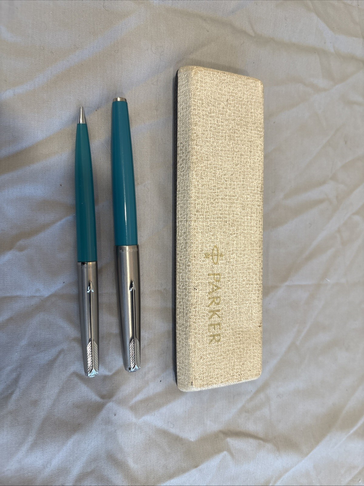 Vintage Parker 61 Fountain Pen & Pencil Set Turquoise Color In Box never used