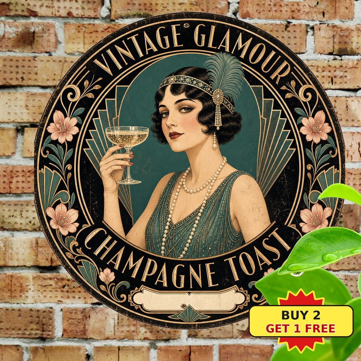 Retro Flapper Girl Portrait Round Tin Sign Vintage 1920s Art Deco Wall Plaque