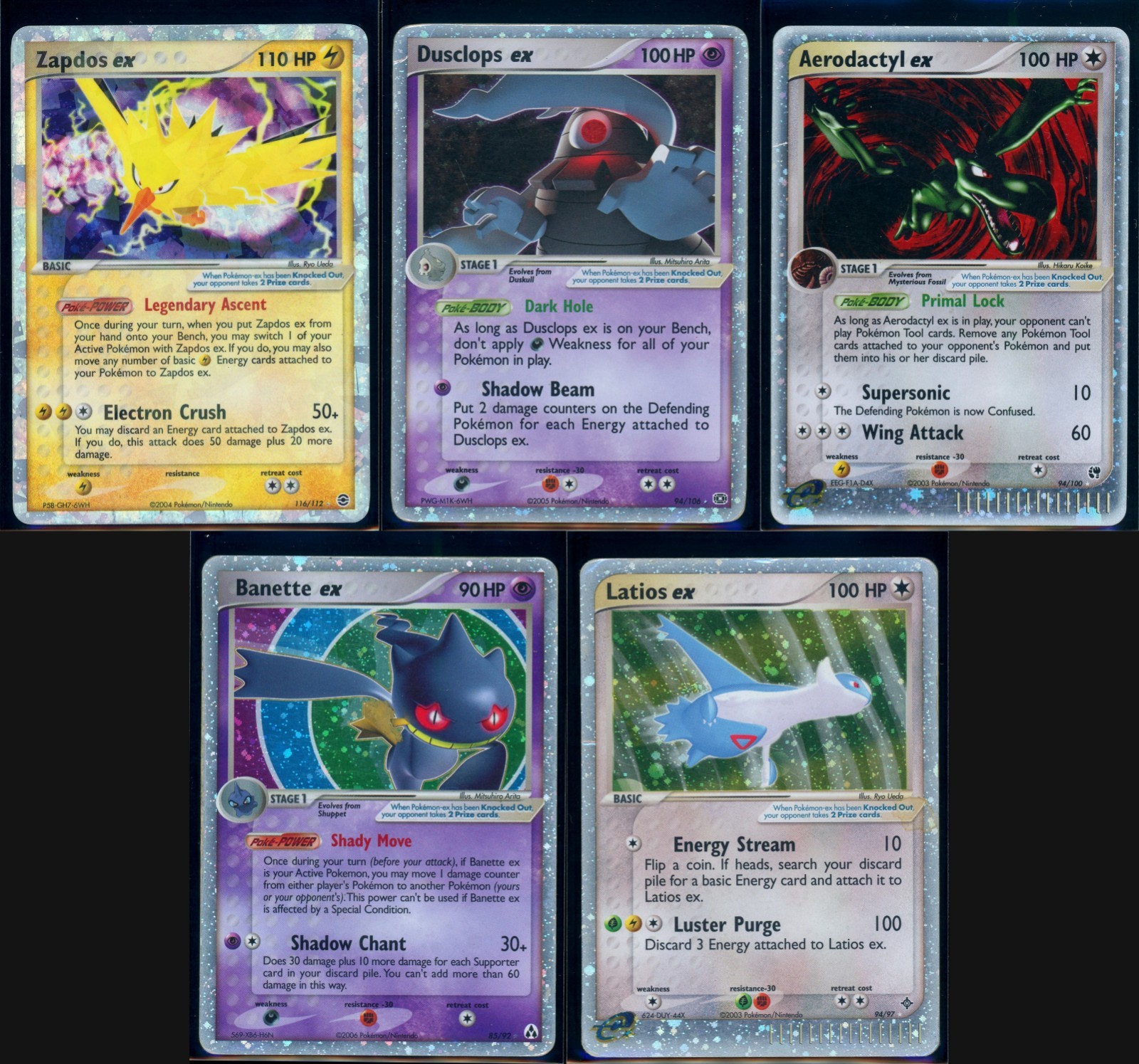 Pokemon EX SERIES - 5 EX Ultra Rare Holo Cards Bundle - ENG - Mixed Condition