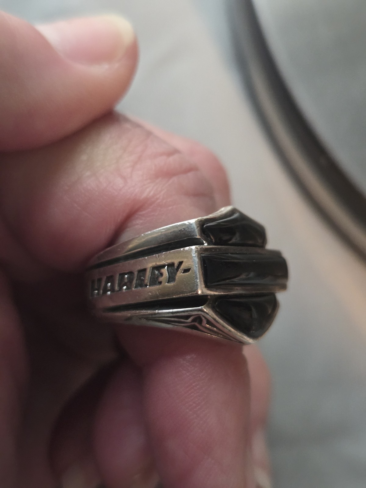 Harley Davidson & Thierry Martino Black Onyx  925 Sterling Mens Ring 7.5 Used