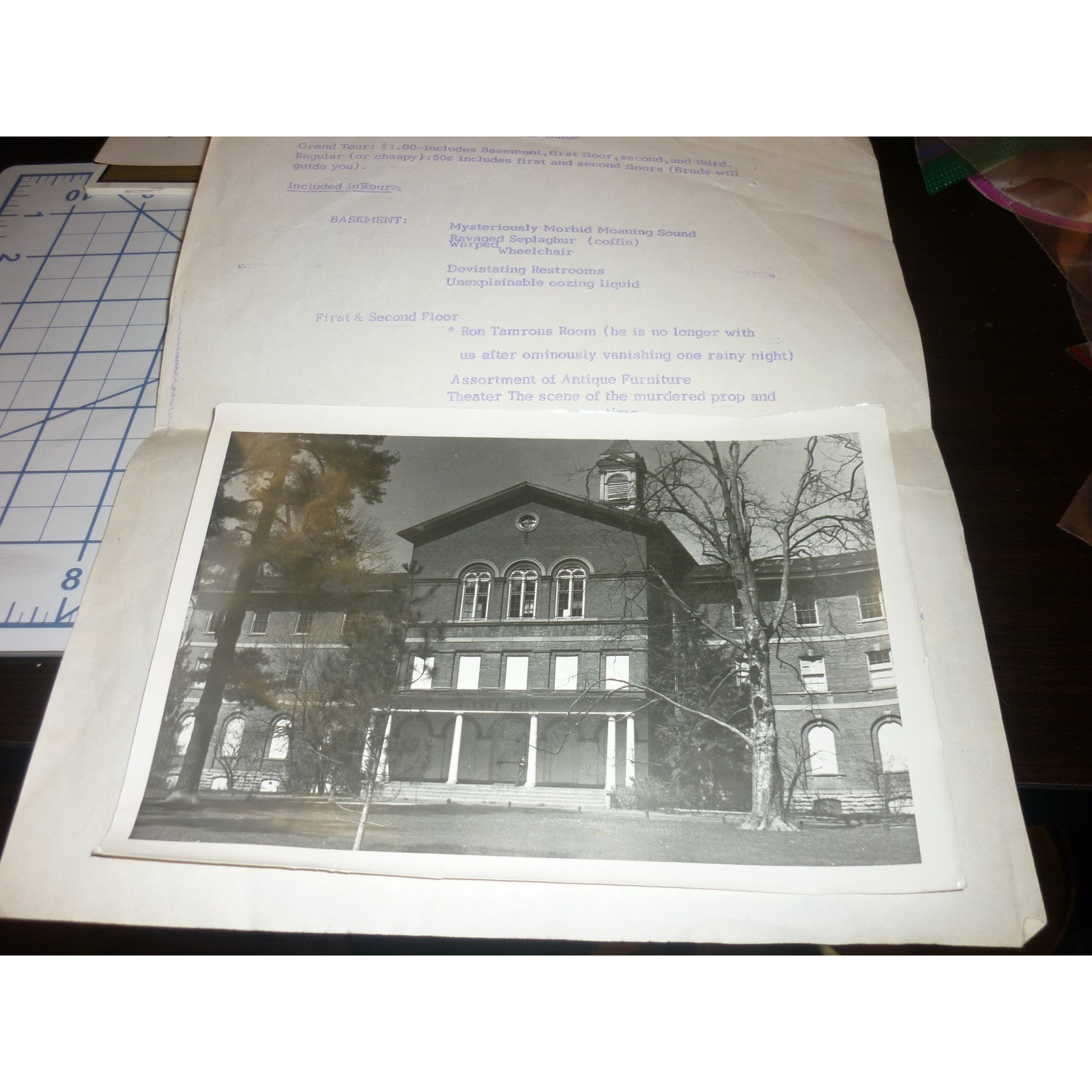 Vtg Fisher Hall Miami University Ohio Haunted Tour Guide Ephemera & Photo 1970s