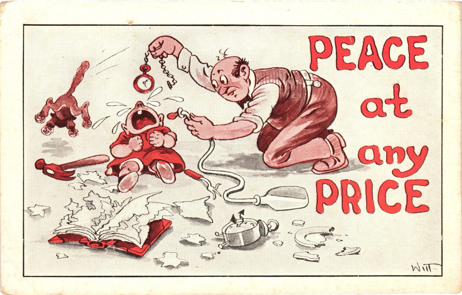Antique Comic Postcard Peace At Any Price Baby Humor Invitation VTG