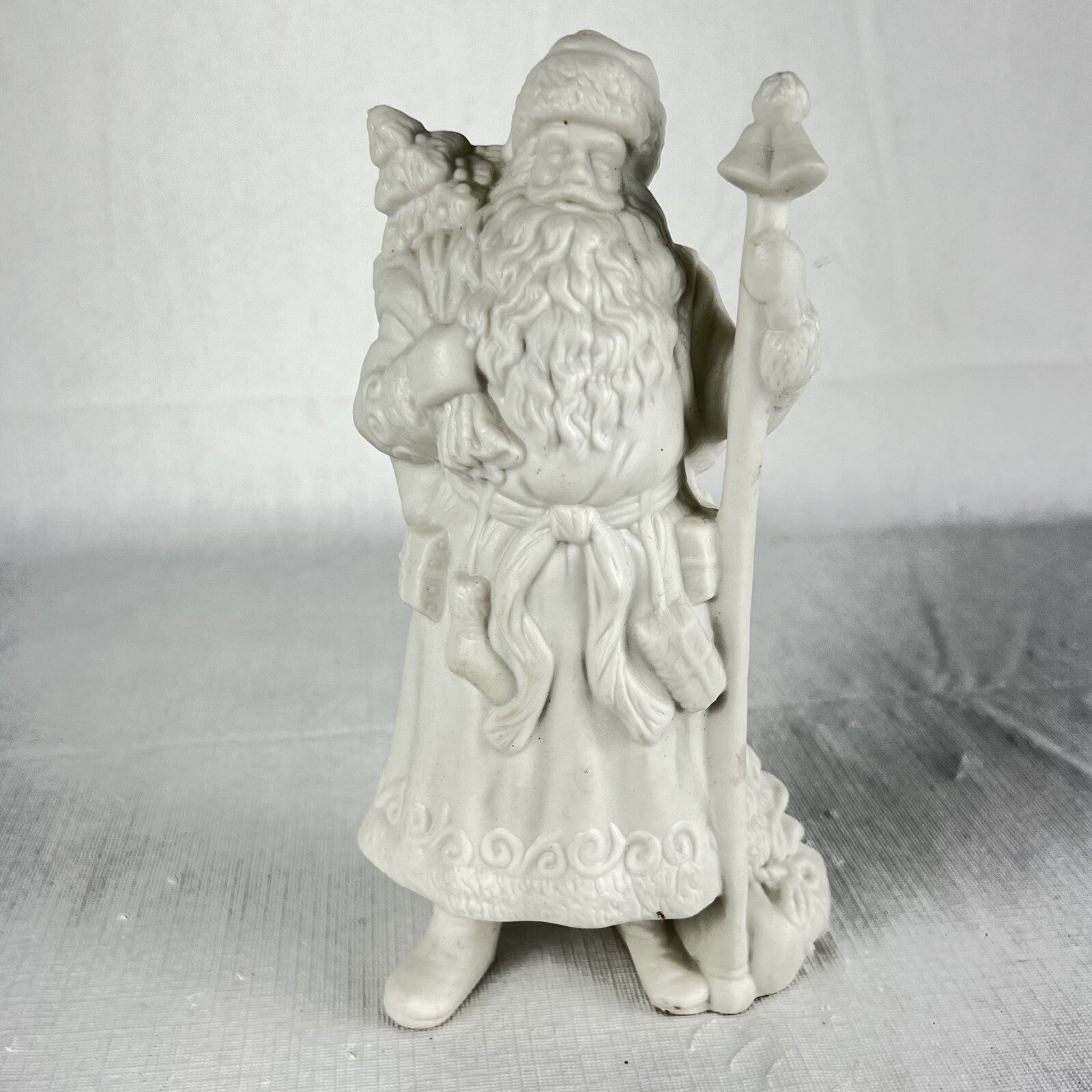 Ceramic White Old World Santa 8” Tall Staff Tree Sack Of Presents