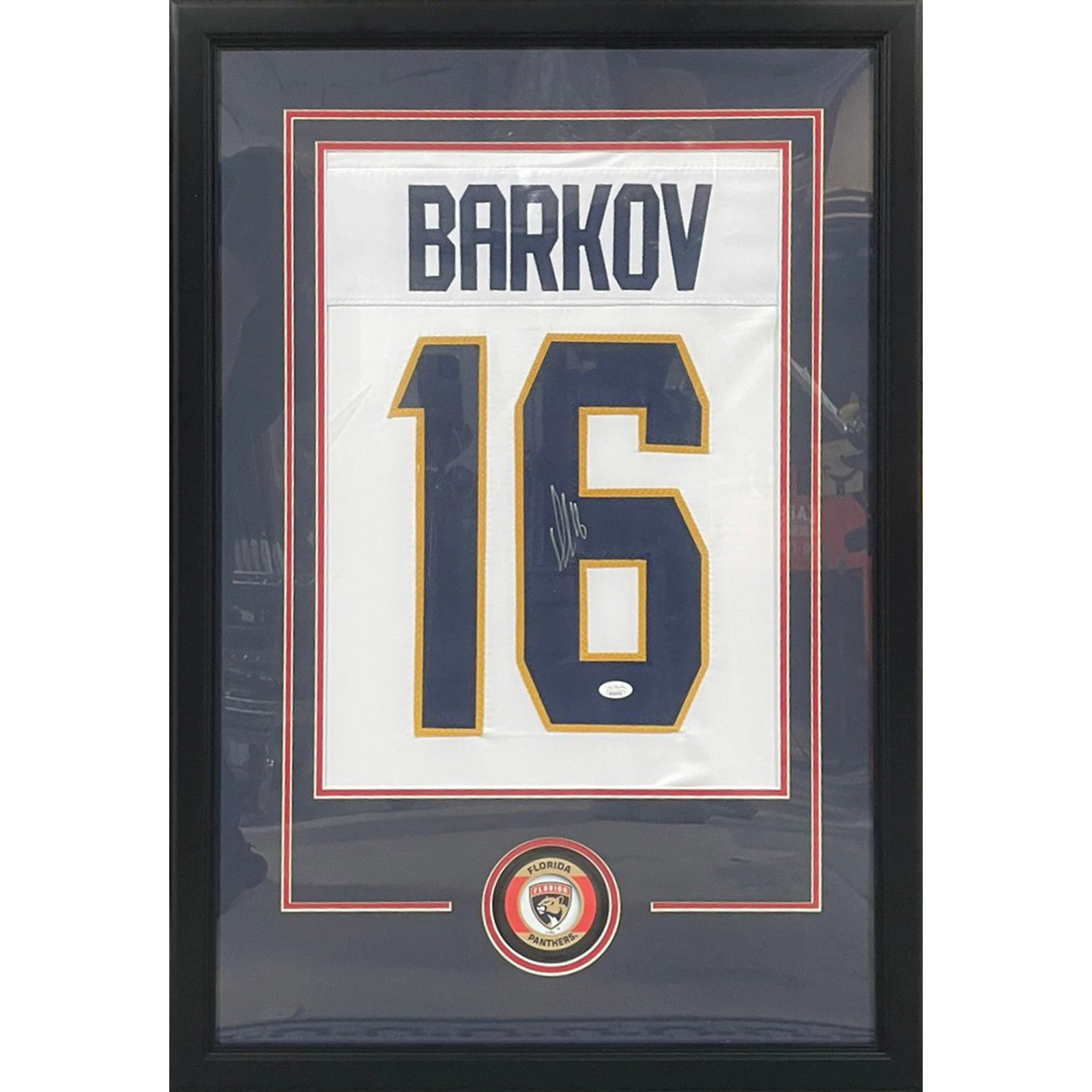 Aleksander Barkov Autographed Florida Panthers (White #16) Jersey Display Frame