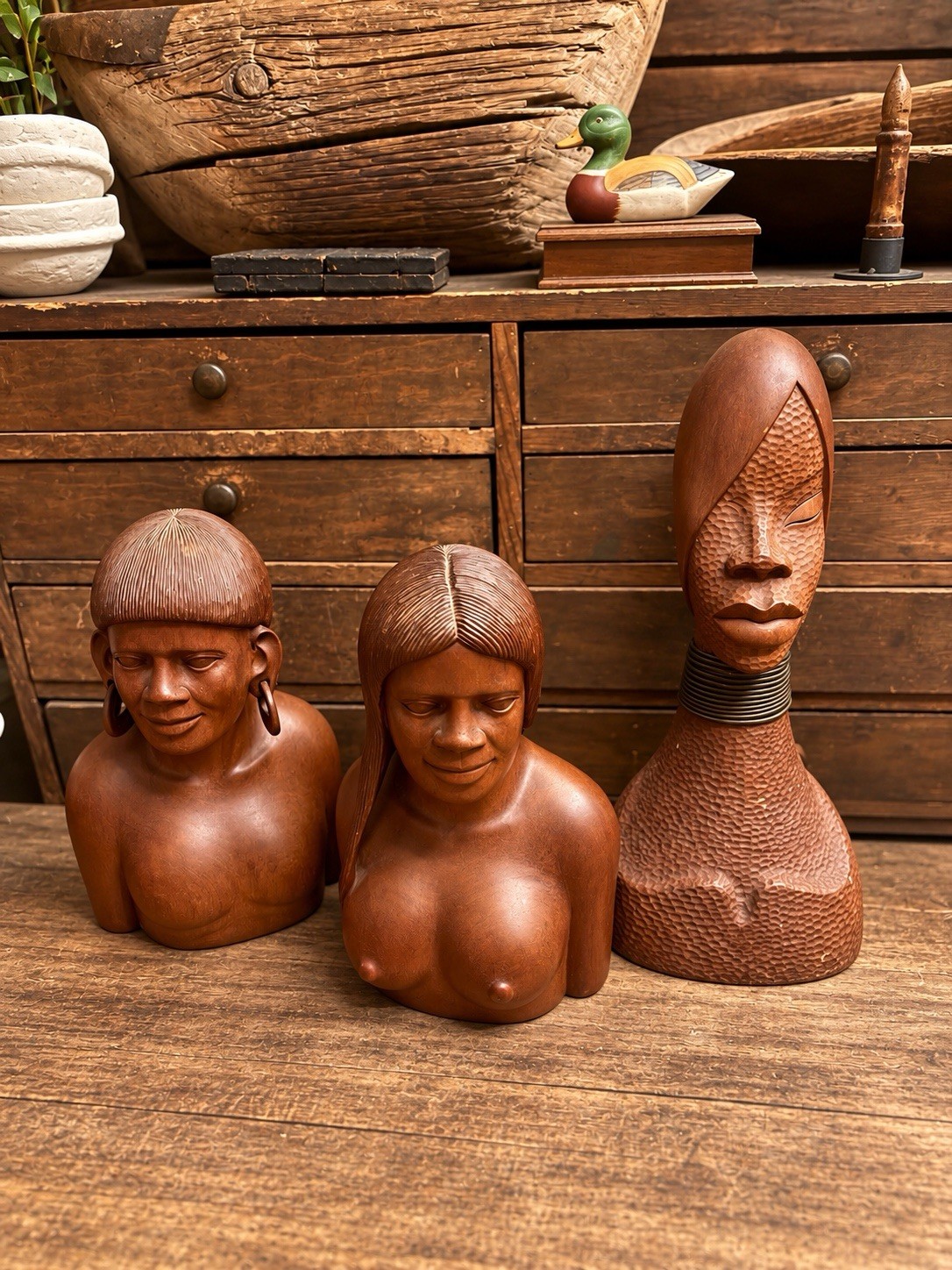 Vintage Hand-Carved Wood BustsMid-Century African Folk Art StylePair · $245