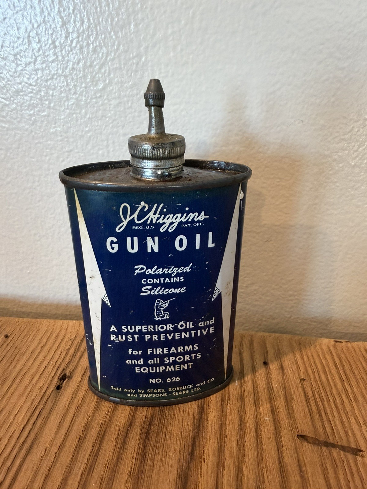 Vintage JC Higgins Blue  Lead Top  Gun Oil Tin Can,  Oiler