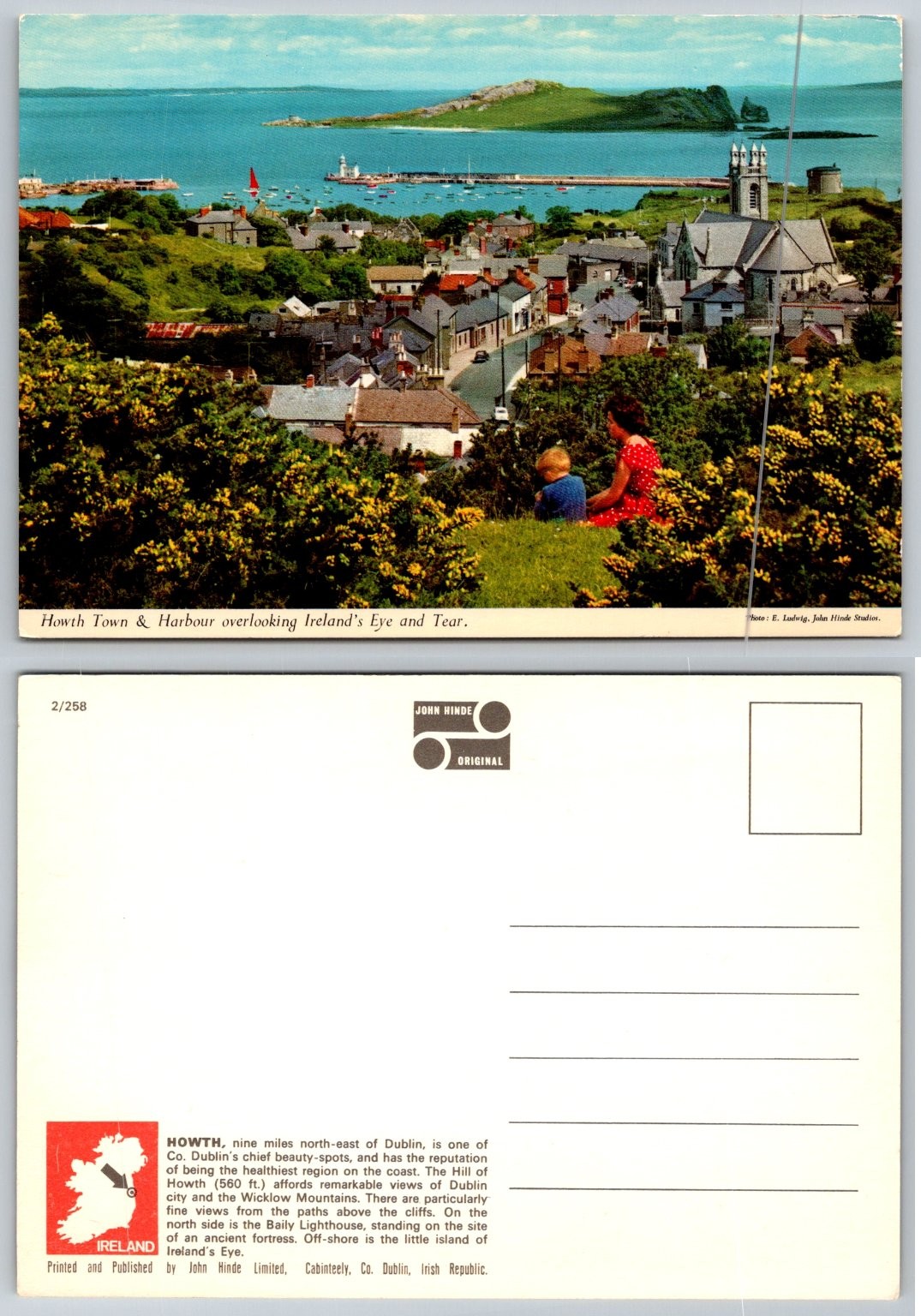 Vintage Howth Harbour & Ireland\'s Eye Postcard Dublin Ireland John Hinde Scenic