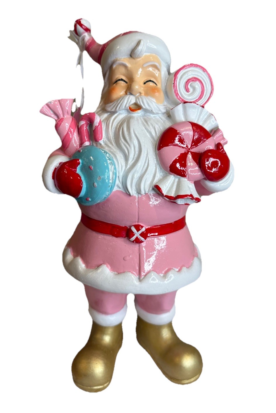 Peppermint Square Pink Retro Santa W / Candy Christmas Figurine 12.5”/NWT
