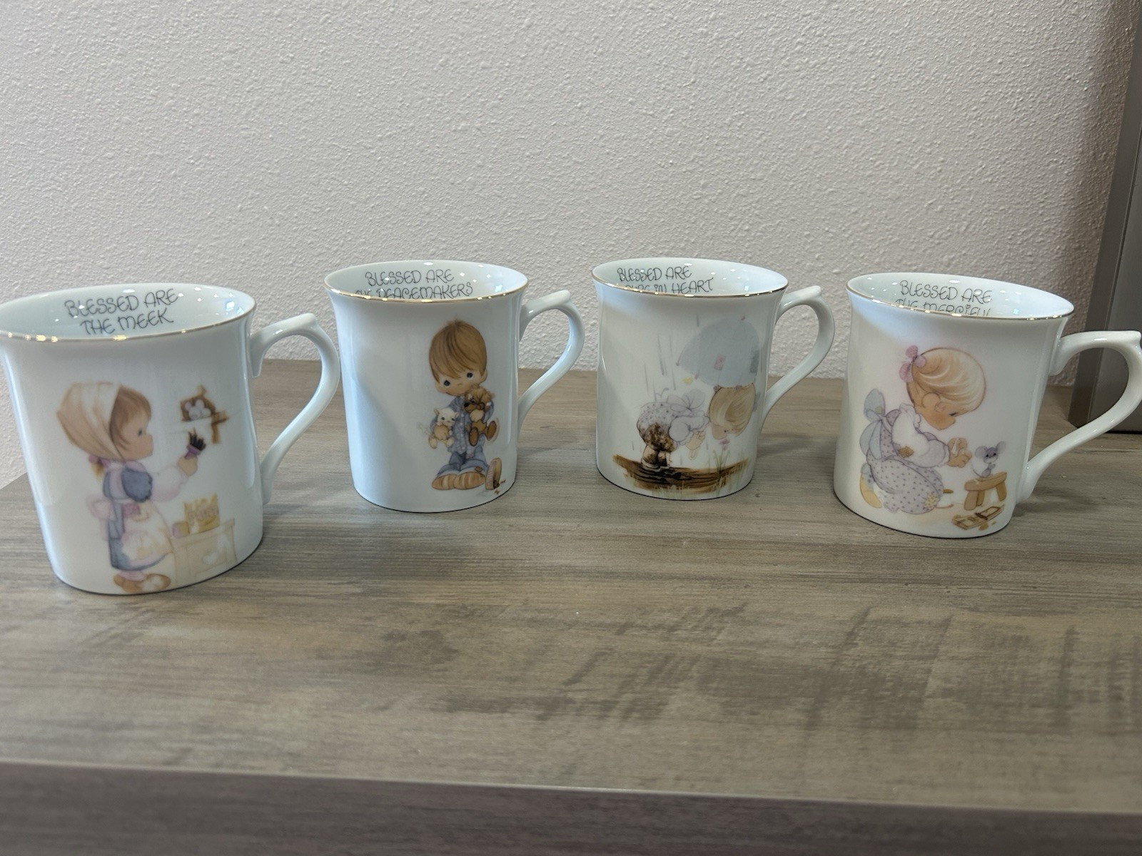 VTG Pristine 1984 Precious Moments ‘Blessed Are’ Coffee Cups- Set Of 4