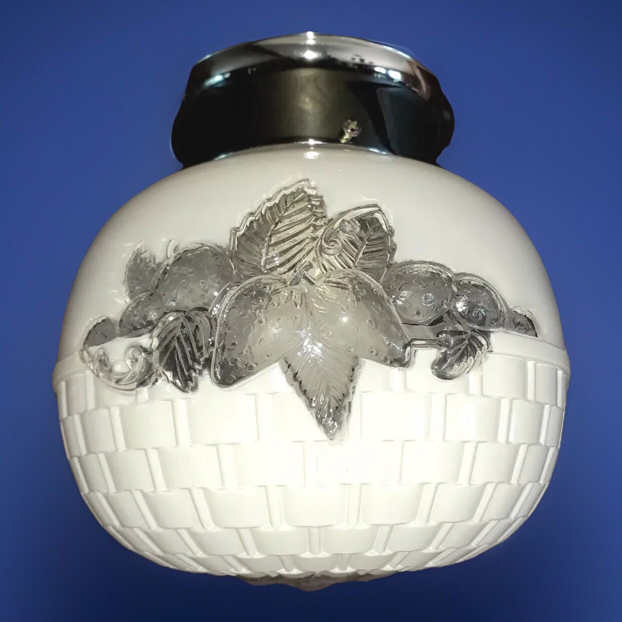 Vintage 1930’s-1950's Art Deco Nouveau Fruit Basket Weave Glass Light Fixture