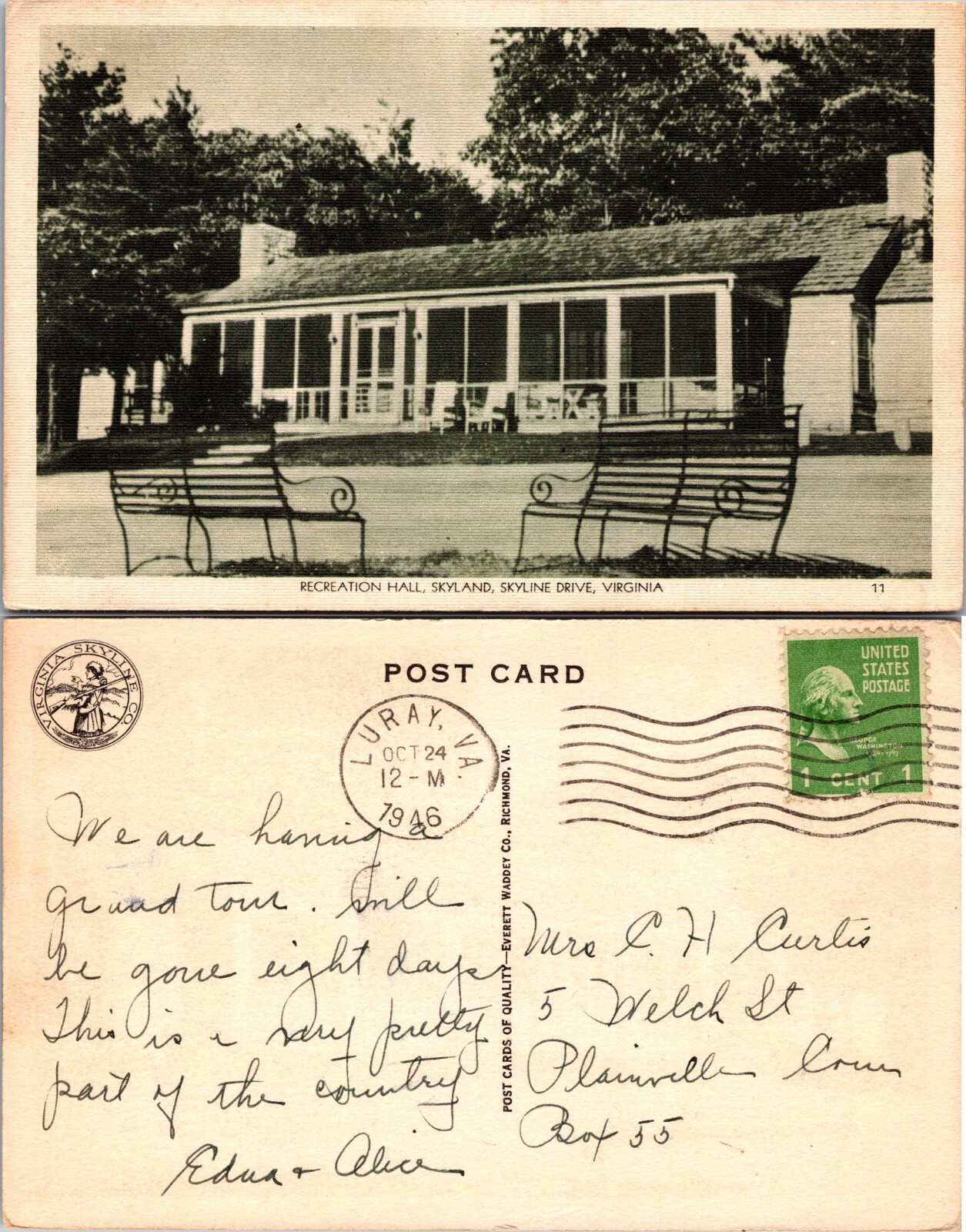 Recreation Hall Skyland Skyline Drive Virginia Postcard