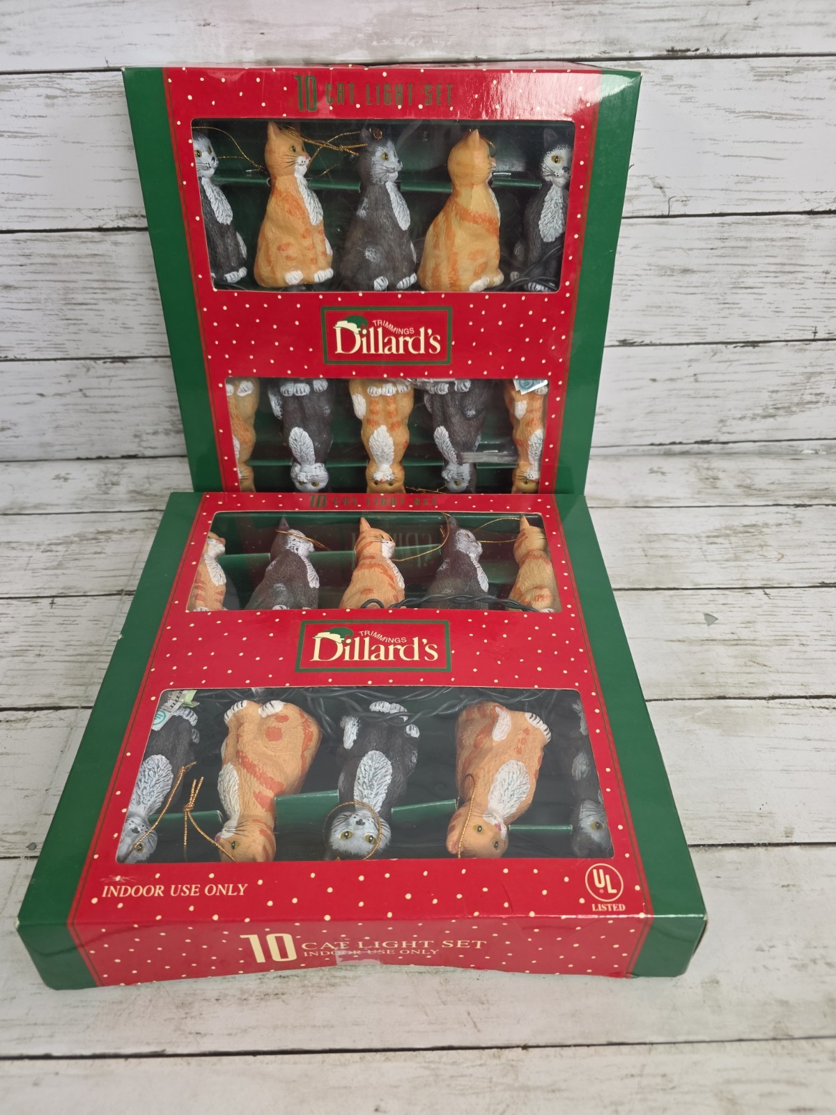 Vtg Dillard's Trimmings Cat Christmas Light String NIB Gray Orange Tabby Kitty 2