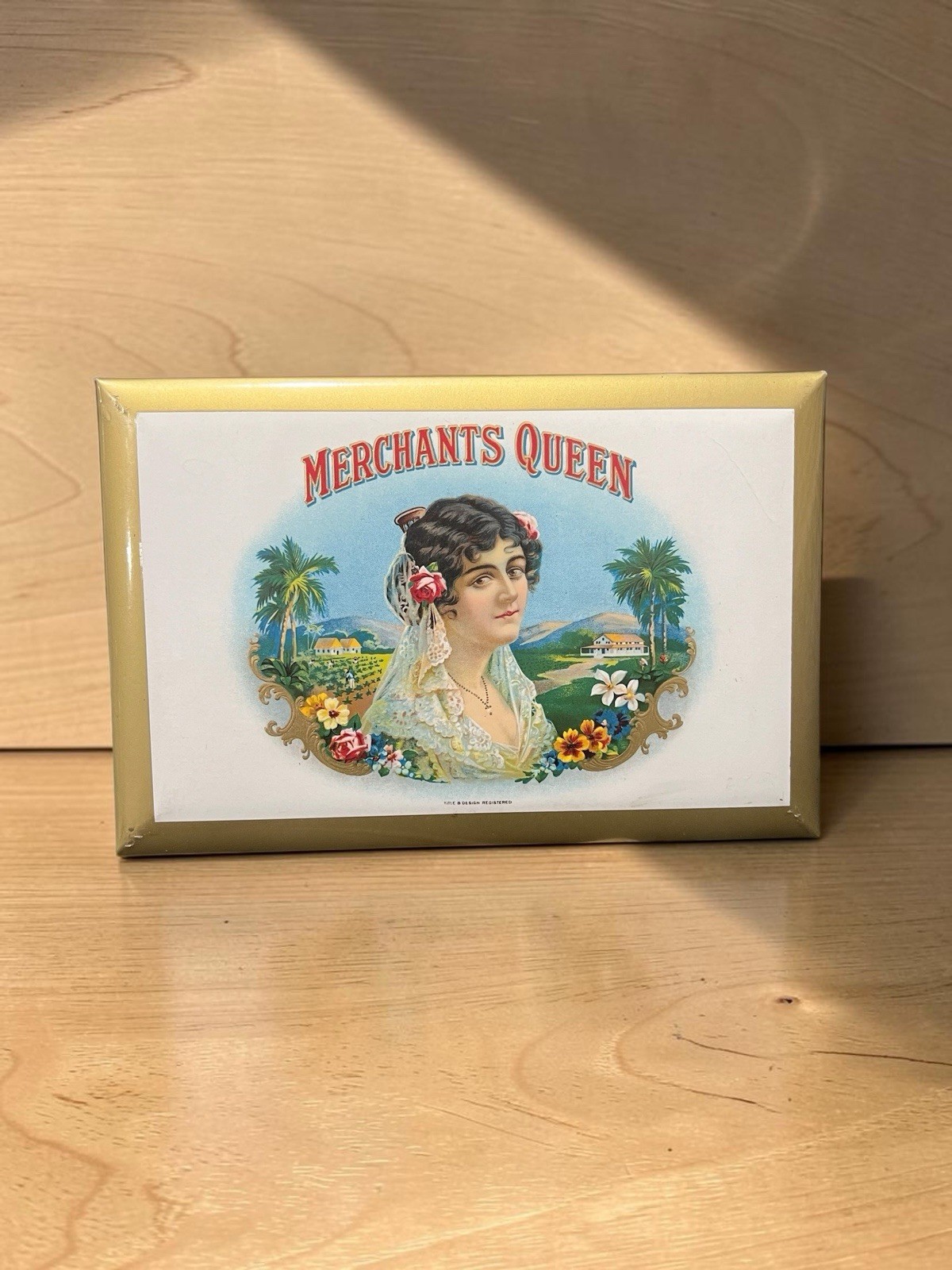 Rare Antique 9x6 Merchants Queen Cigar Embossed Celluloid Counter Sign c1910