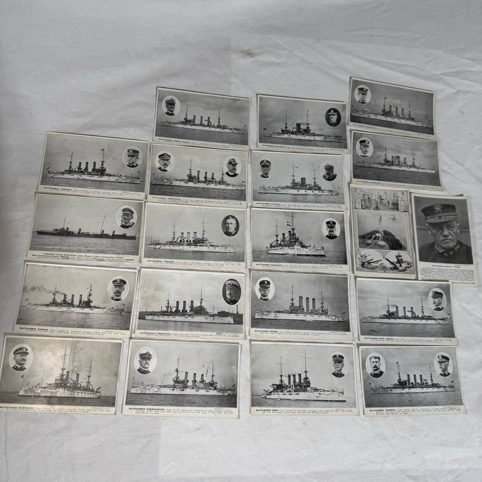 Set Of 20 Antique 1800’s US Navy Ships w/ Captains Postcards ~ UNUSED