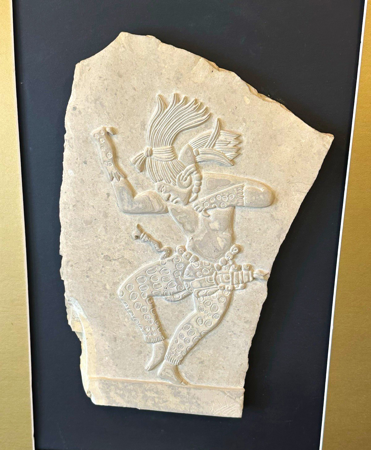 Maya Bas Relief Open Face Stone Sculpture -Custom Shadowbox Framed 28x23 Vintage