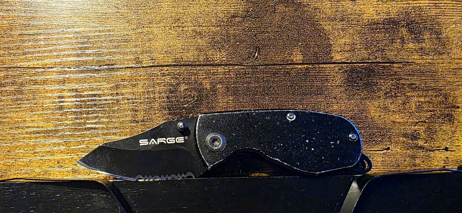 SARGE SK-800 Tanto Combo Edge 440C Stainless Liner Lock Metal Handle Clip