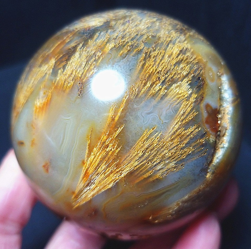 332G Natural Beautiful Golden Hair Rutilated Agate Stone Sphere Healing AC1075