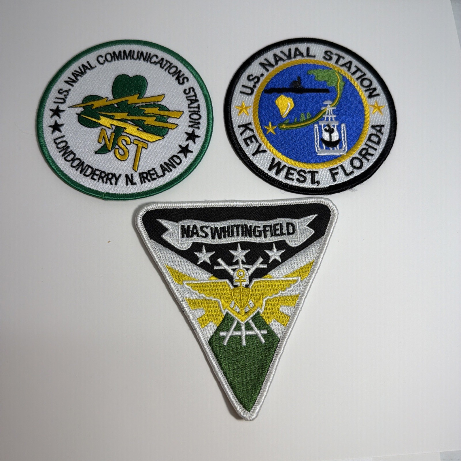 3 Vintage Military U.S. Naval Navy Station Patches Approx 4” Ireland, FL.