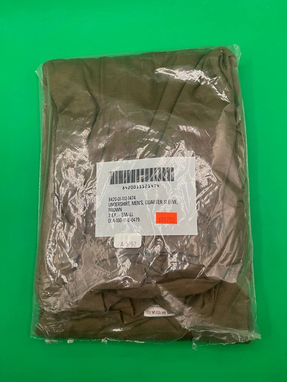Vintage 1992 Brown Military Men's Undershirt - Quarter Sleeve Size S  NEW - MT5
