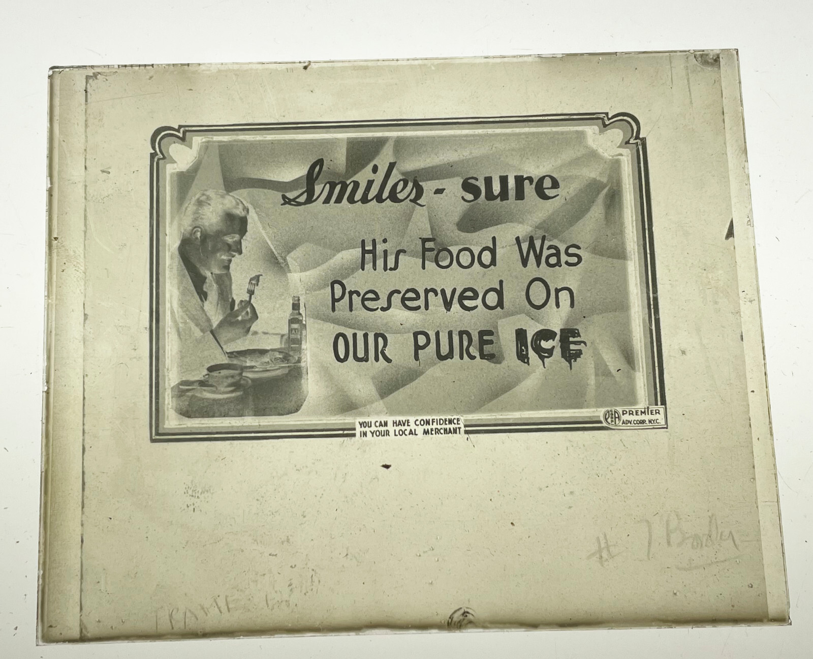 PURE ICE movie theatre ad NEGATIVE glass slide