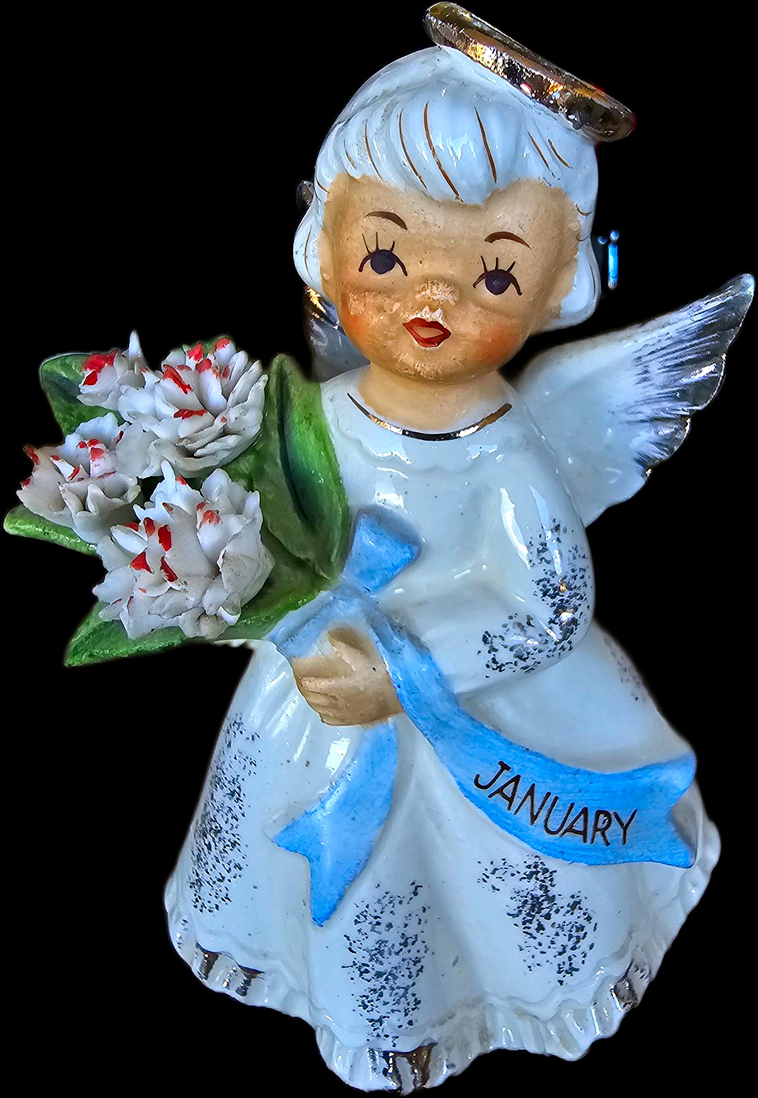 Vintage Kelvin’s January Birthday Angel Figurine C-230 Carnations Japan 1960s