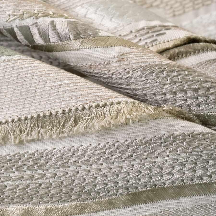 Stroheim Abstract Embroidery Linen Fabric- Romany / Sea Fog 1 yd 6553701
