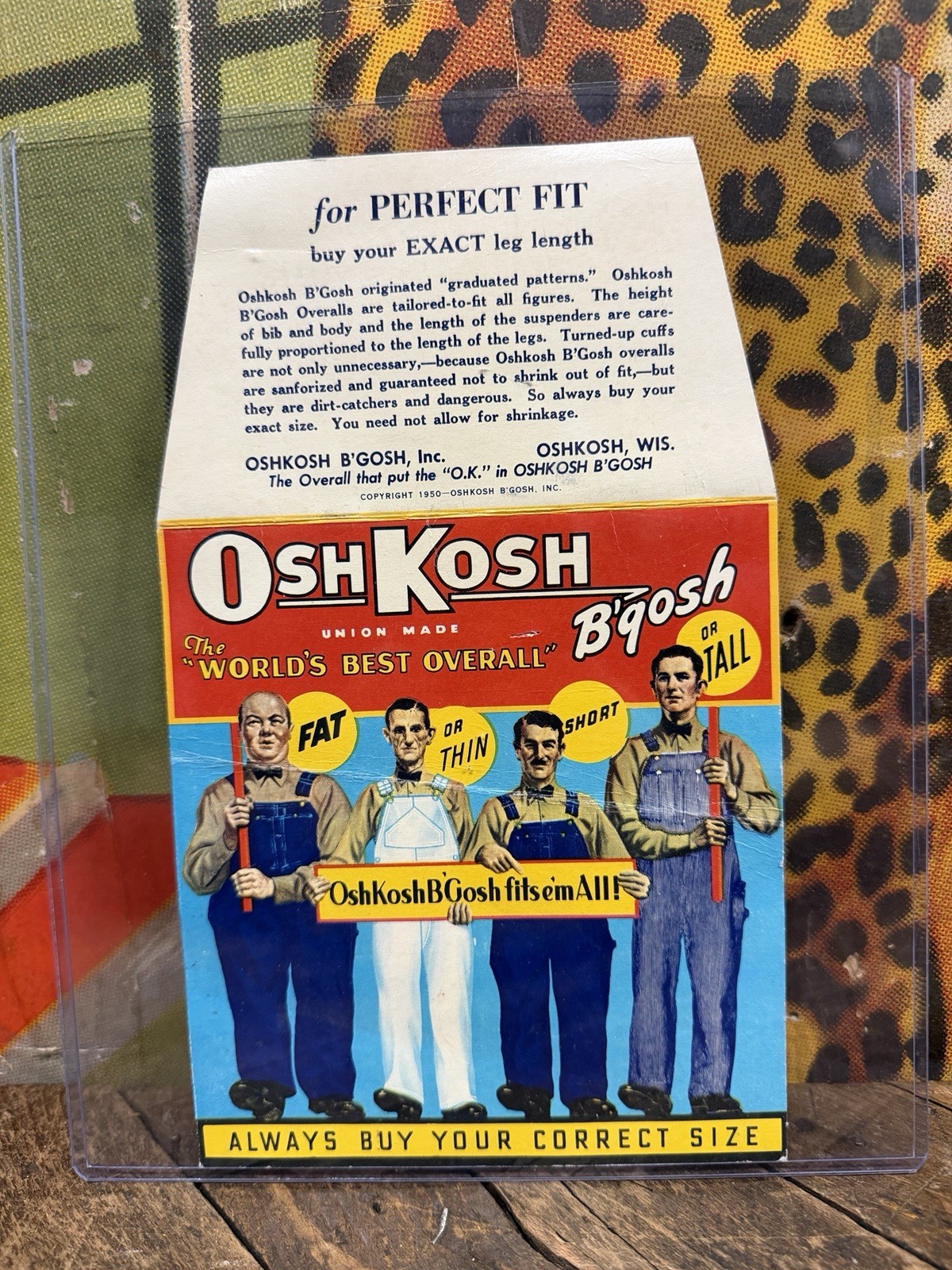 VINTAGE 1950 OSH KOSH BGOSH OVERALLS SIGN CLOTHING BIBS OSHKOSH WISCONSIN RARE