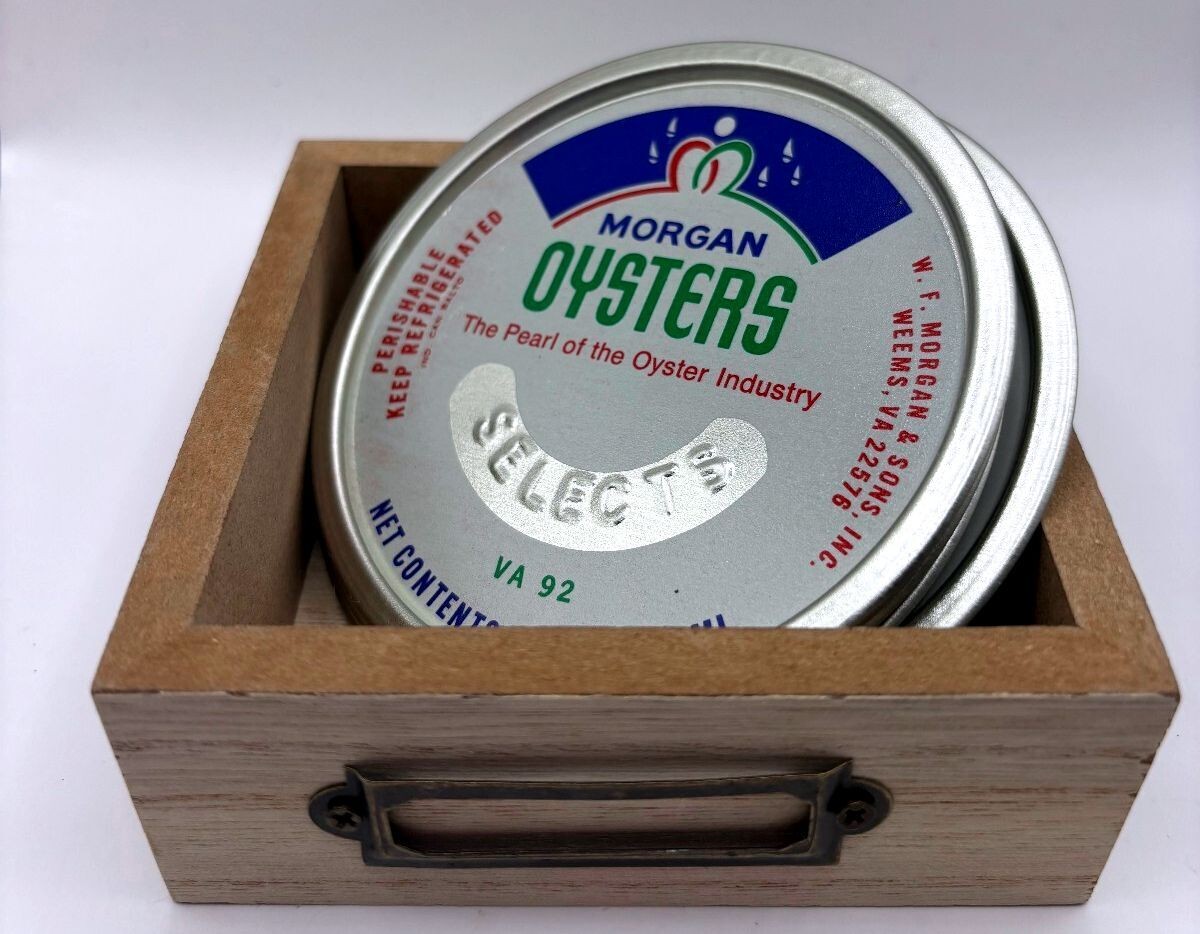 Morgan Oysters - Vintage Can Lid Coaster Set 4 - Limited Run - Weems, VA