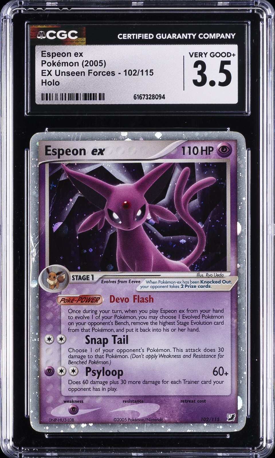 2005 EX UNSEEN FORCES #102 ESPEON EX CGC 3.5