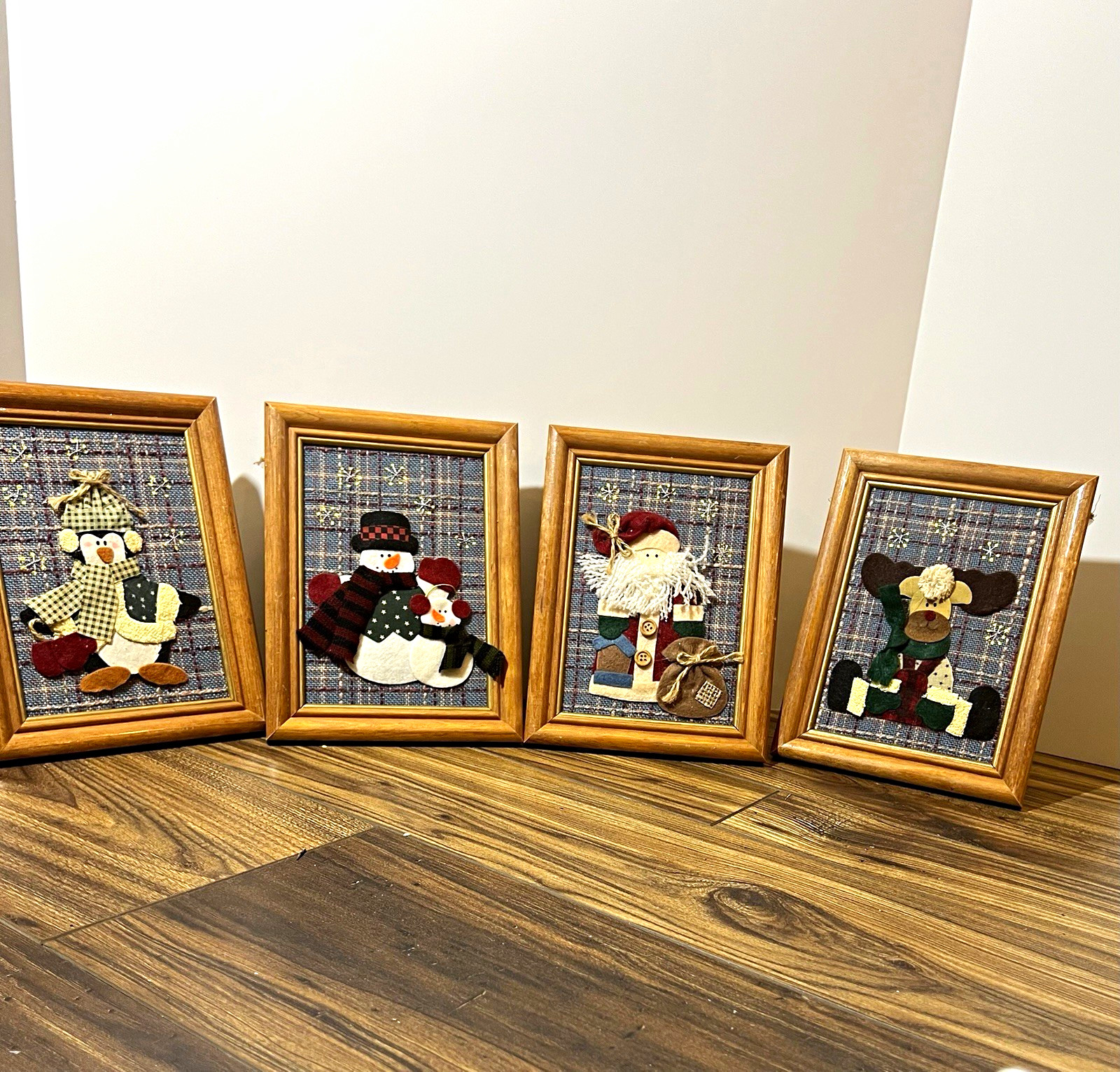 Set of 4 VTG Christmas Handmade Appliqué Christmas Frames|Hang or Stand|Unique