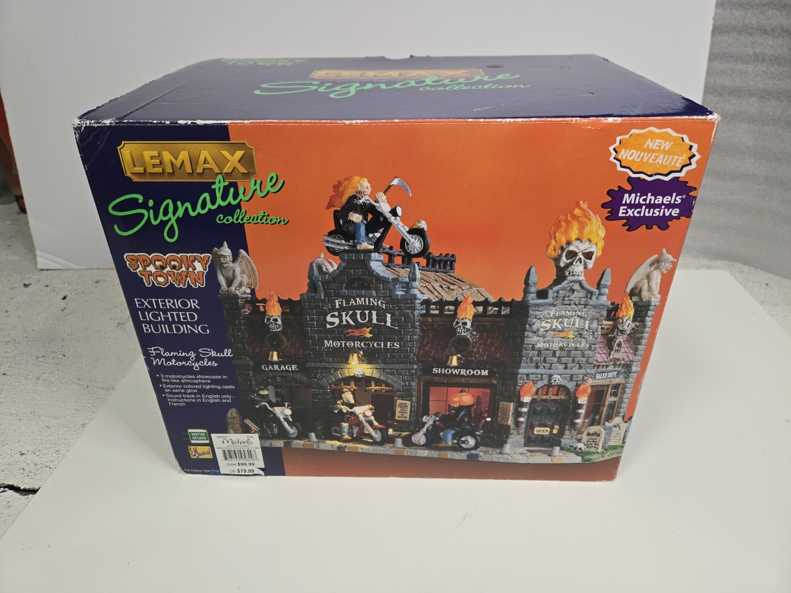 Lemax Spooky Town Flaming Skull Motorcycles Halloween Retired READ DESCRIPTION