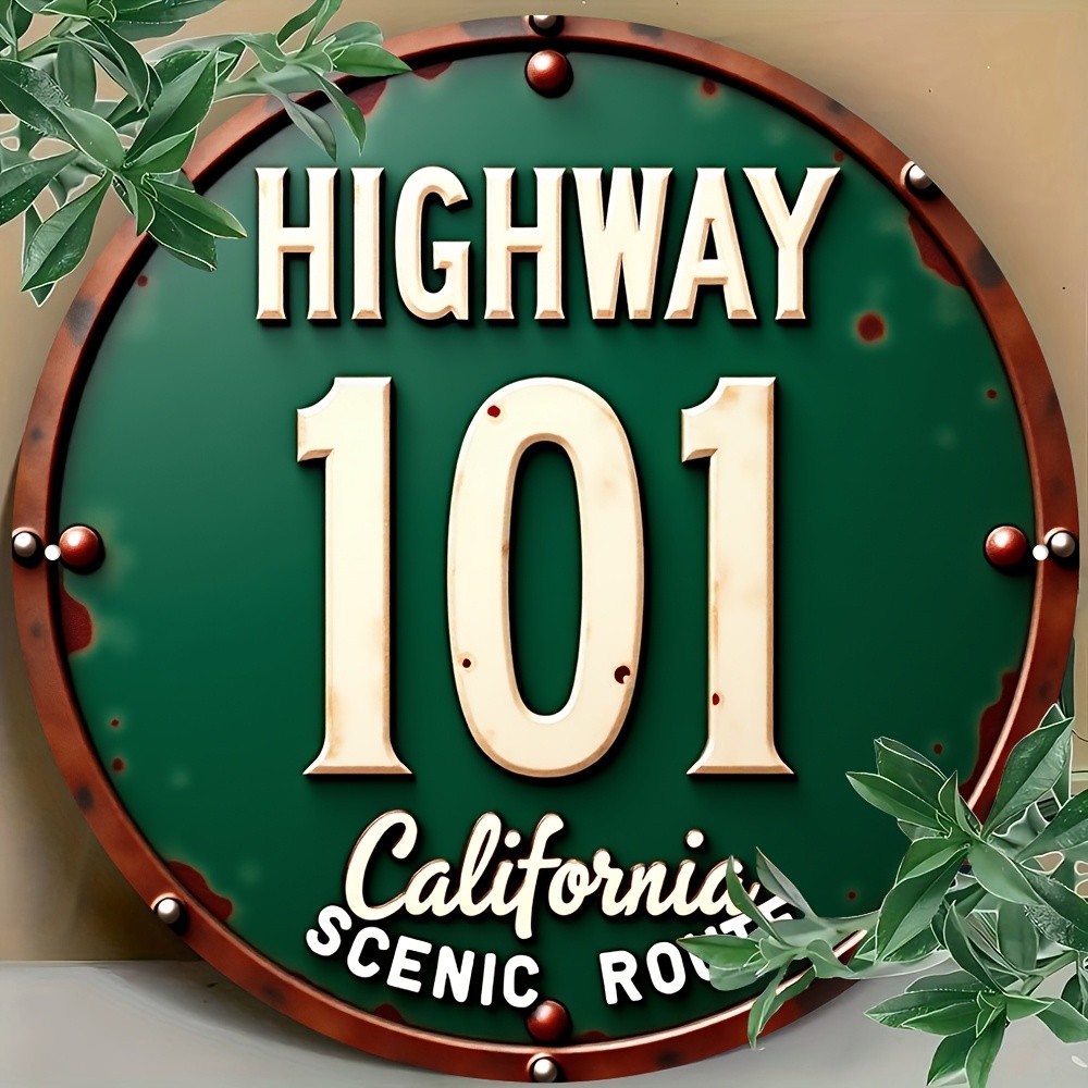 Round Aluminum Retro California 101 Tin Metal Signs Home Décor 8x8