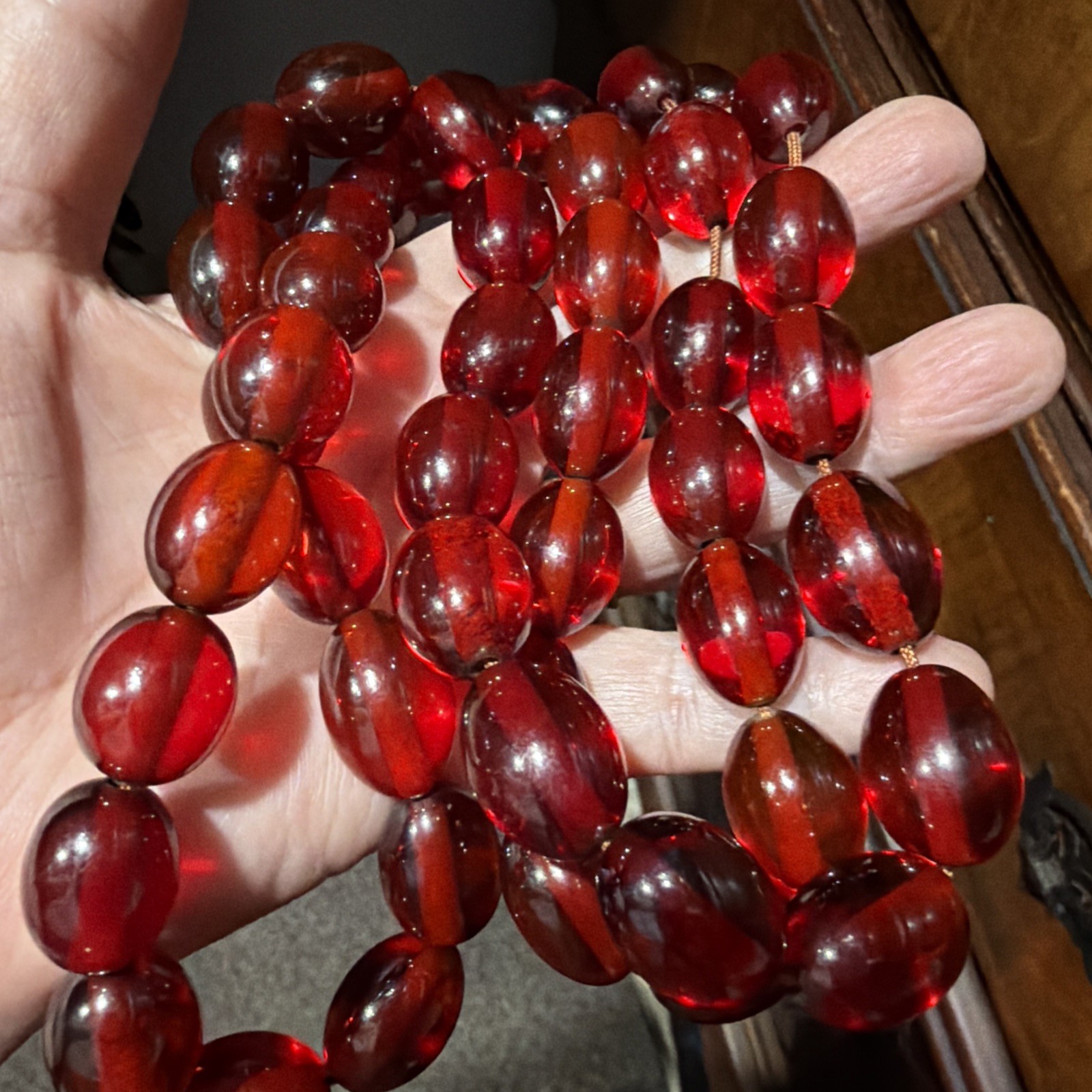 Vintage Rare Faturan 128g Cherry Amber Red Bakelite 46 Beads Tested 36”