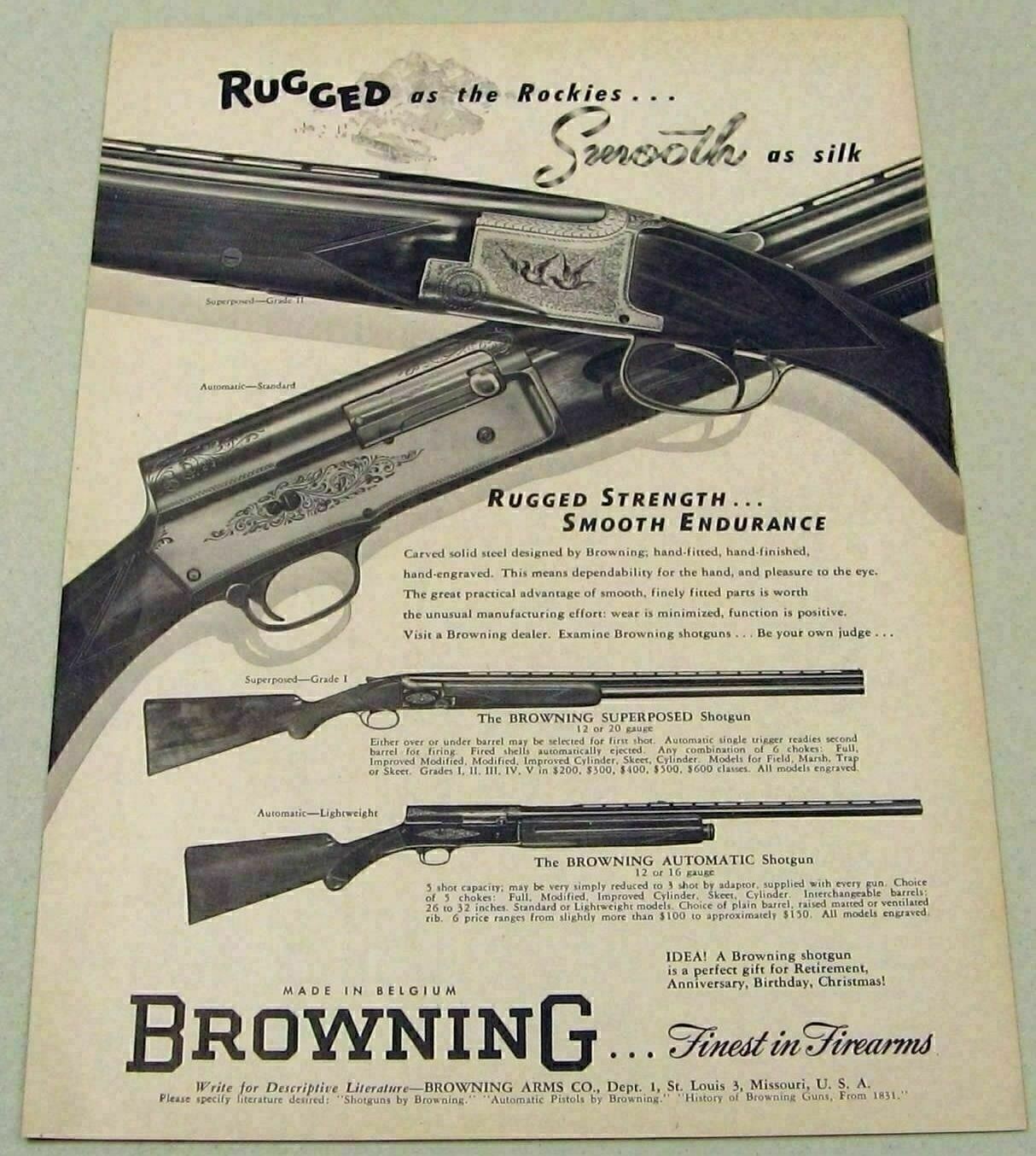 1954 Print Ad Browning Shotguns 4 Models Shown St Louis,Missouri