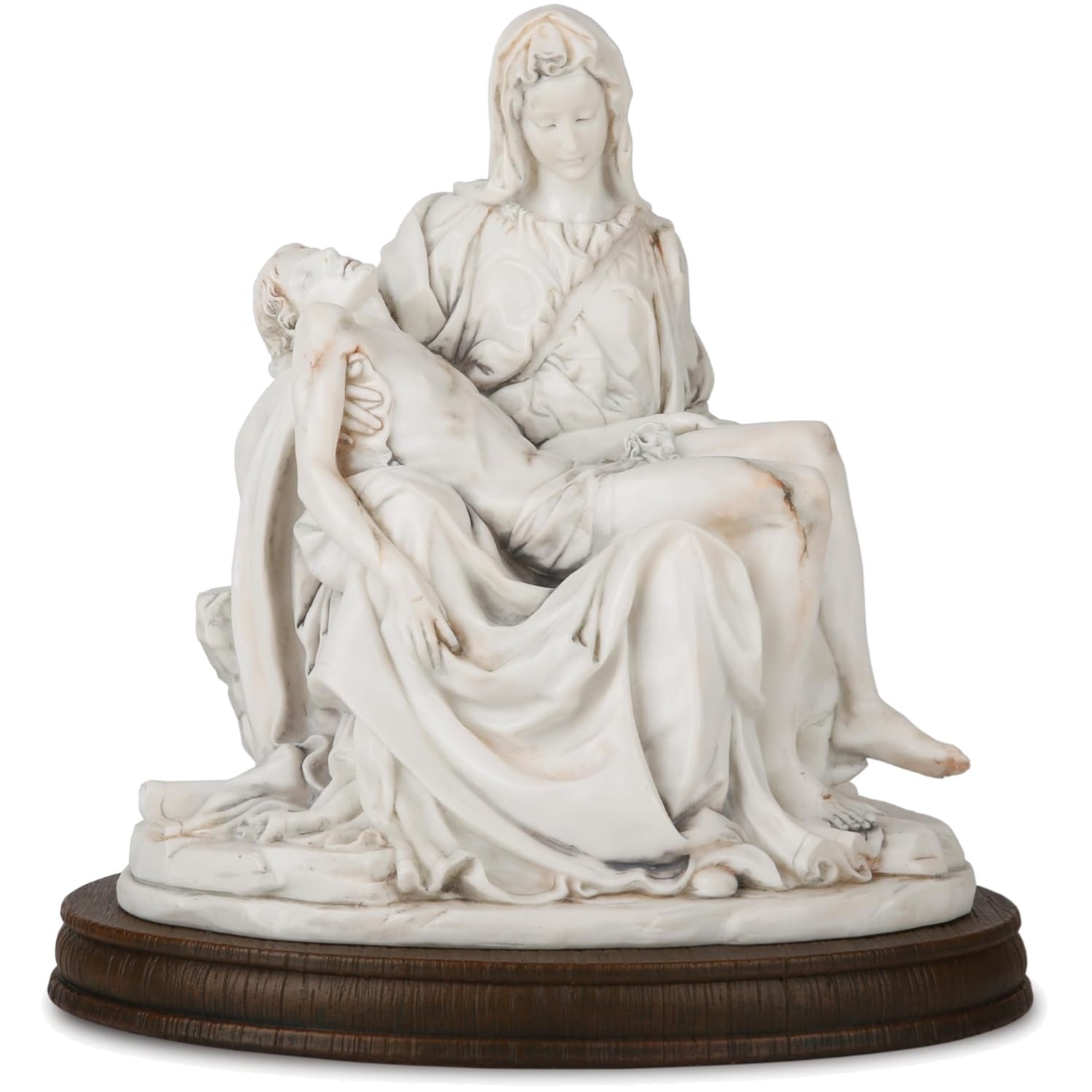 Elegant 10 Inch Pietà Sculpture - Hand-Painted Jesus & Madonna in Marble Finish