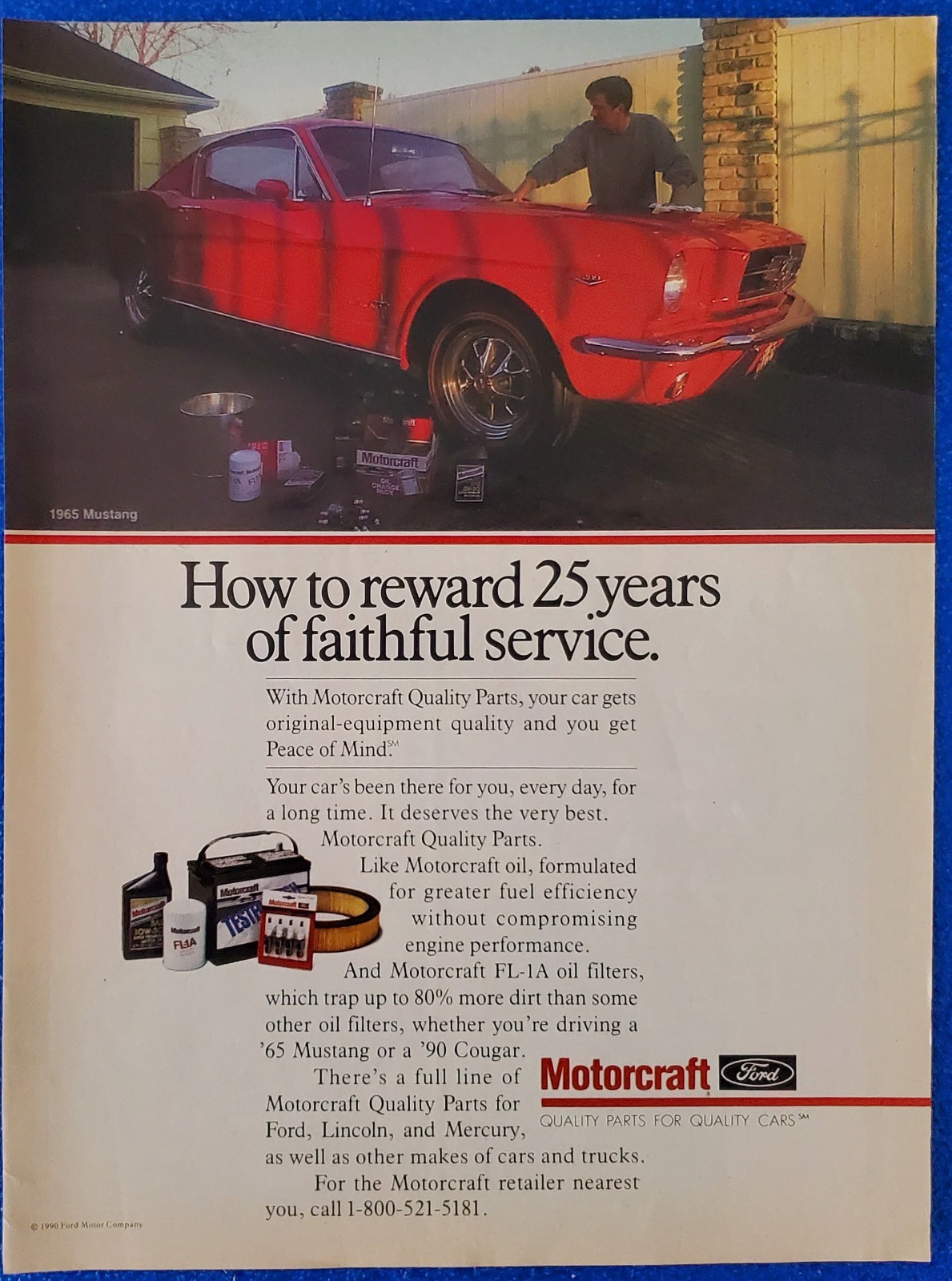 1990 MOTORCRAFT QUALITY CAR PARTS FORD LINCOLN MERCURY MUSTANG ORIGINAL PRINT AD
