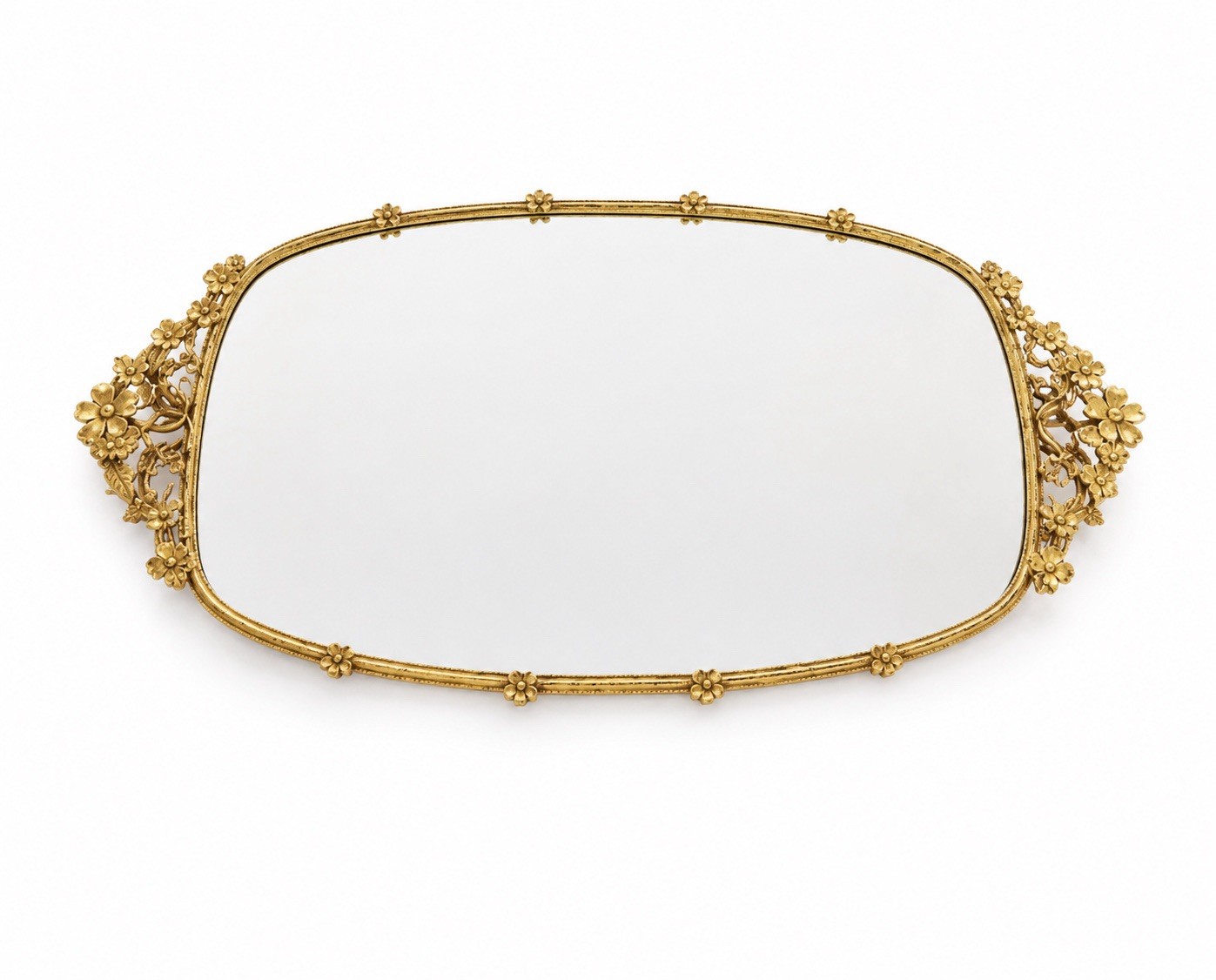 Vintage Matson Gold Ormulu Flower Daisy  Vanity Mirror Tray Large 20” X 11”