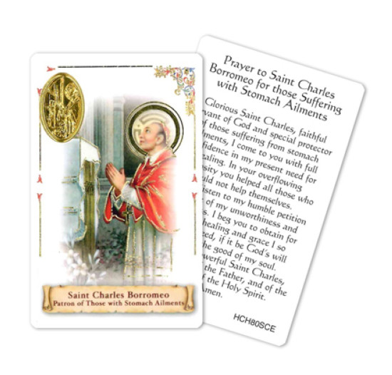 St. Charles Borromeo -Patron Saint of Stomach Ailments - Plastic stock Holy Card
