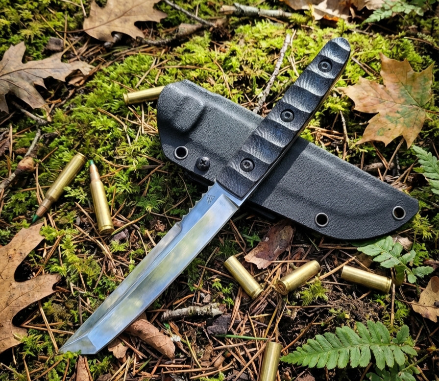 Fixed Tanto D2 Steel Blade Japanese Style Knife G10 Handle & Kydex Sheath EDC