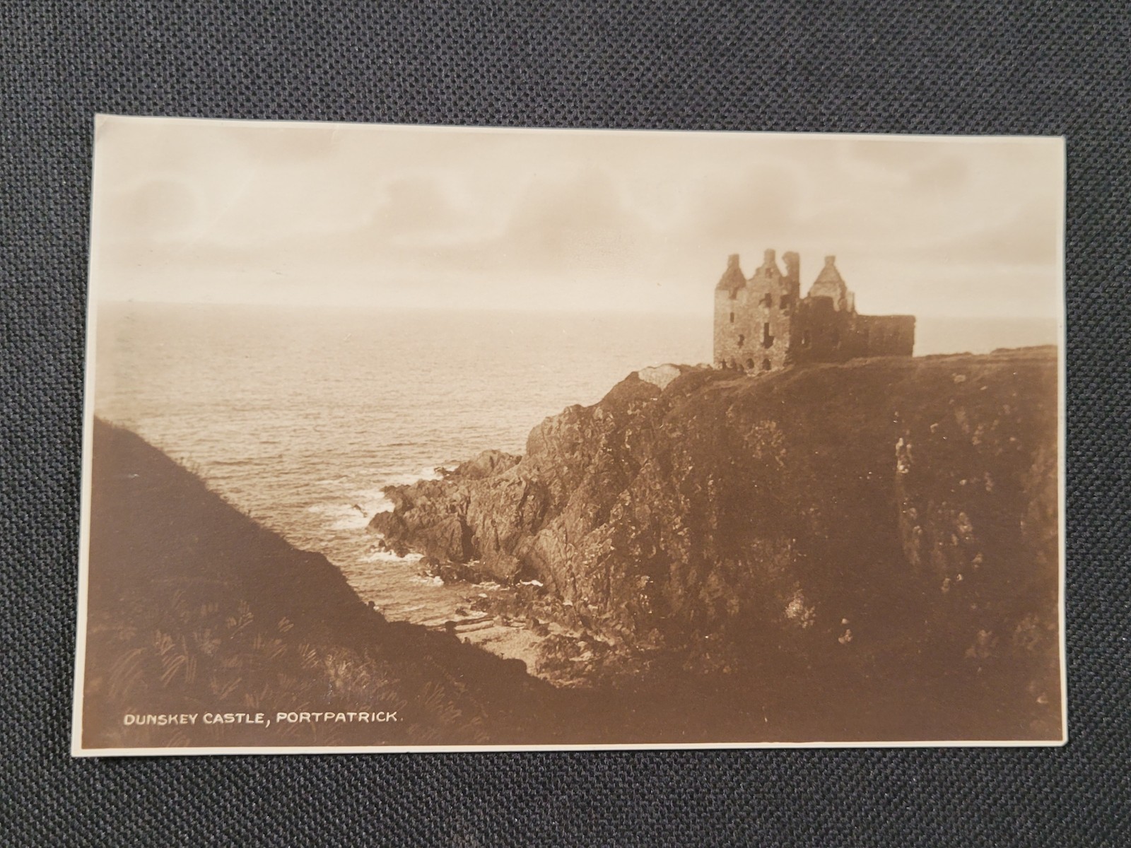 Vintage Dunskey Castle Portpatrick Postcard Scotland Sepia Ruins Coastal View
