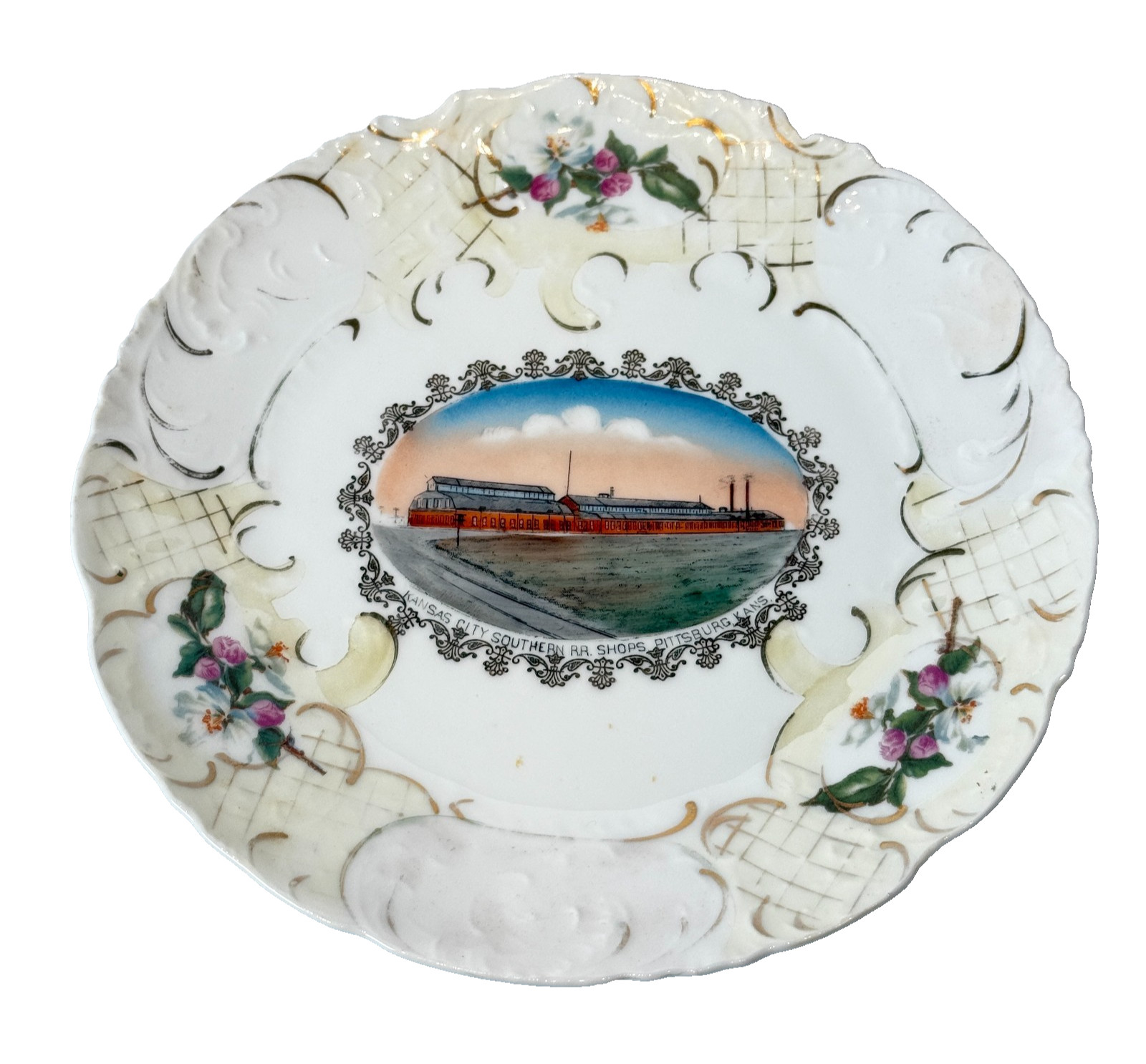 Pittsburg KS KANSAS R.R. SHOPS Antique Souvenir RARE China Dish Plate