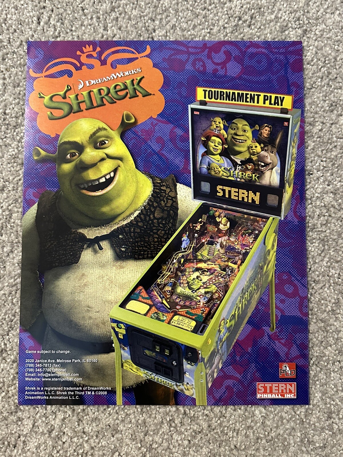 Official Stern DreamWorks SHREK Pinball Machine Flyer Brochure Ad