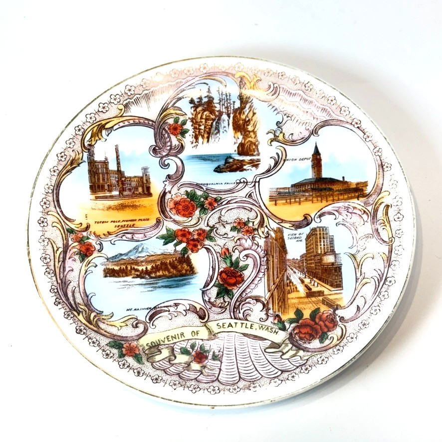 SEATTLE WA WASHINGTON City Sights  Antique Souvenir RARE China Dish Plate