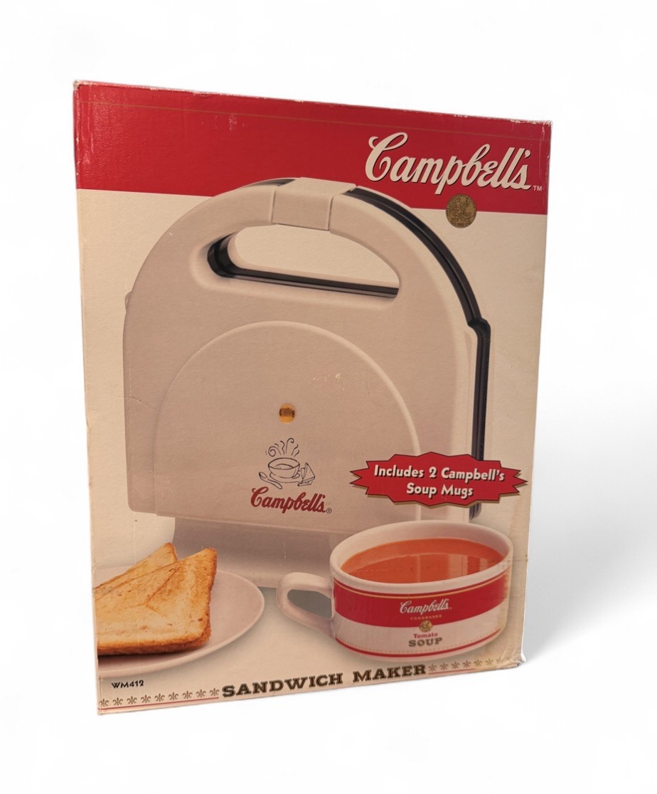 Vintage 1990's Campbells Soup Mug Set & Sandwich Maker, Open Box, Unused