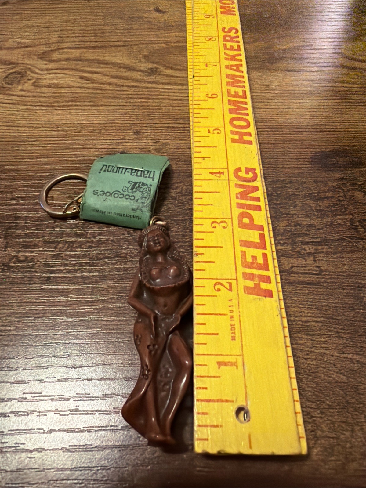 VTG 80s 90s NWT HULA GIRL TIKI KEY CHAIN KEY RING COCO JOE'S Hapa Wood HAWAII 3”