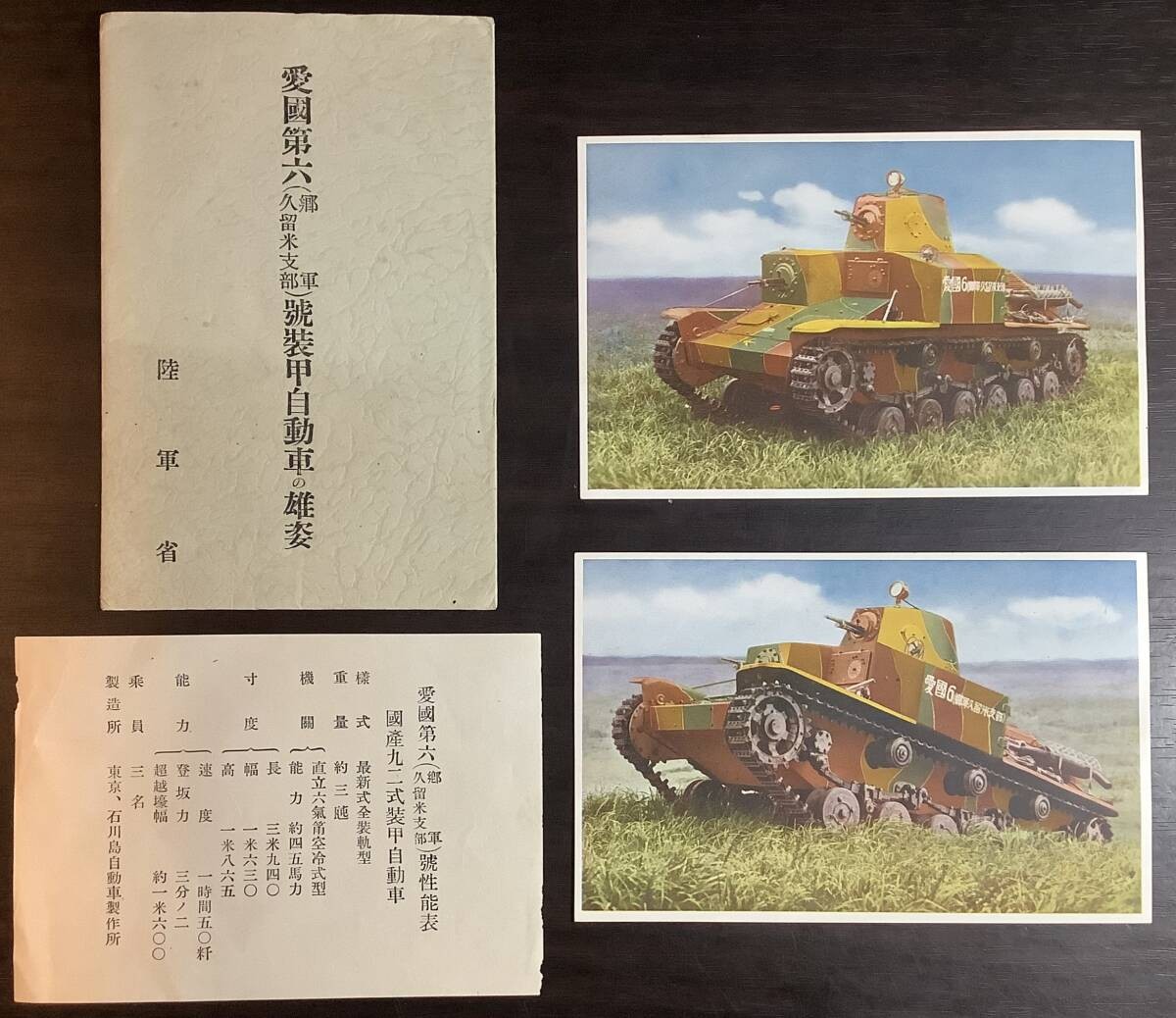 Pre-WWII Imperial Japanese Army Type 92 Aikoku No.6 Postcards Documents