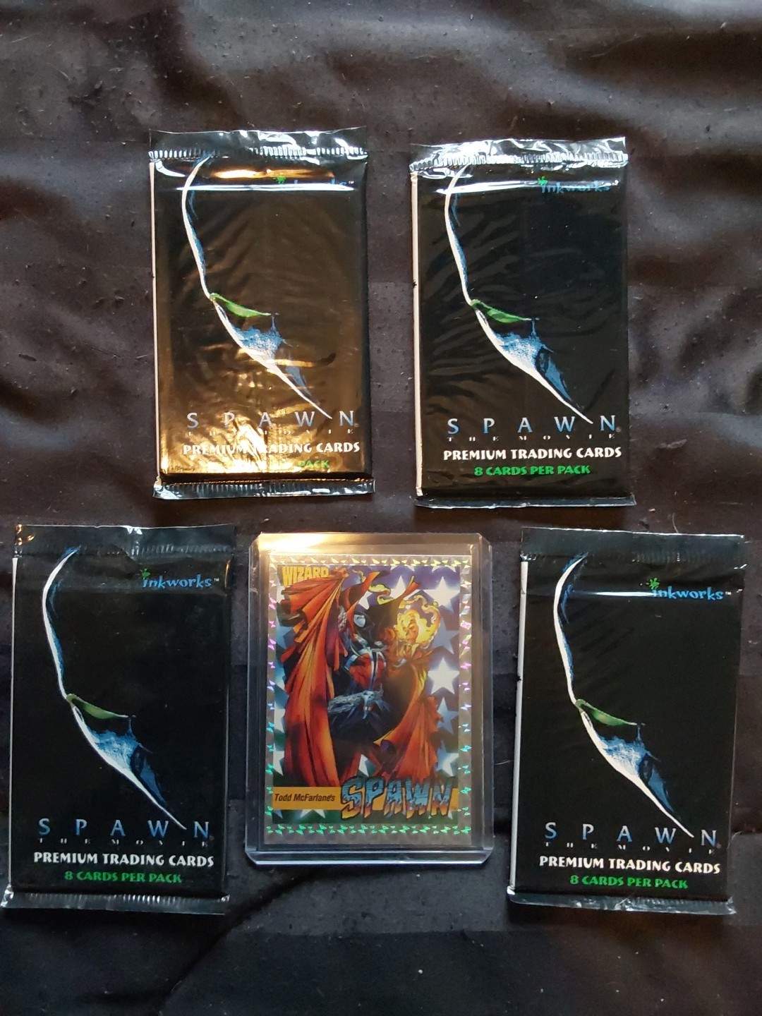 SPAWN Wizard Magazine McFarlane 1992 Prism Promo Card & 4 Movie Card Packs Seal