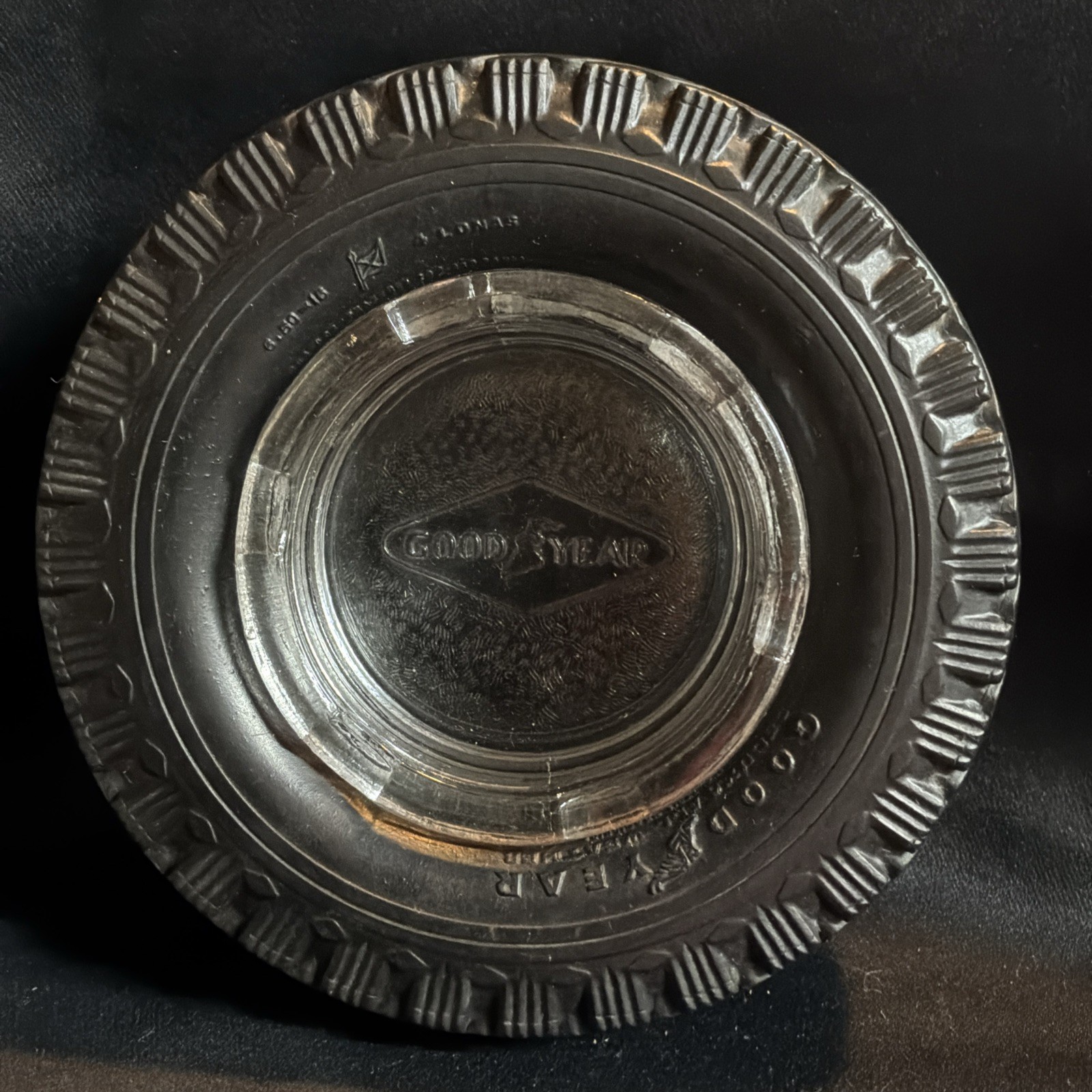Vintage Goodyear “Deluxe All Weather” Tire Clear Glass Advertising Ashtray
