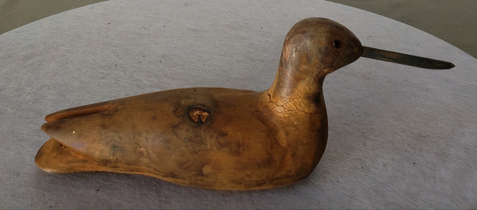 Antique Small Hand Carved ShoreBird Decoy Folk Art Sculpture 7 Inch Glass Eye